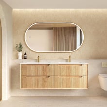 Byron Fluted 1500mm Woodland Oak Wall Hung Double Vanity with Ceramic Countertop